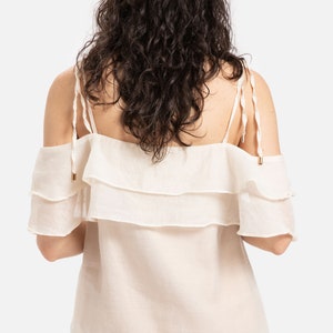 70s Cream Chiffon Layered Off Shoulder Top S image 6