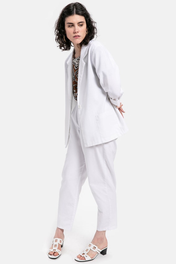 80s White Linen Blazer L - image 4