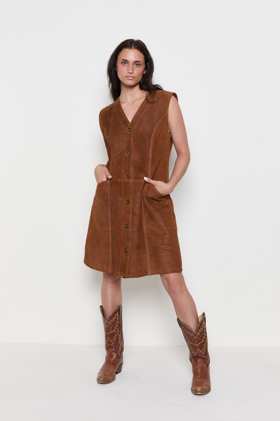 70s Whiskey Suede Jumper Dress M/L