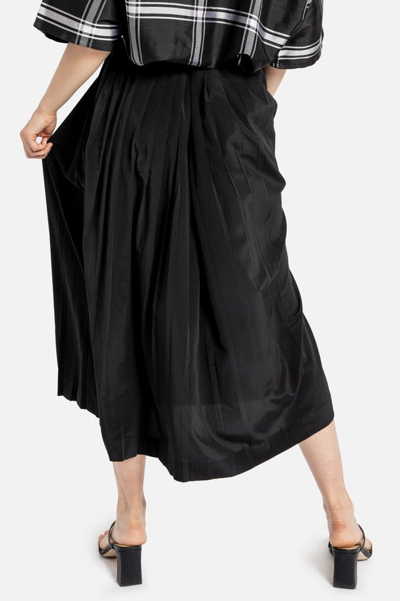 80s Black Pleated Full Skirt M - image 7