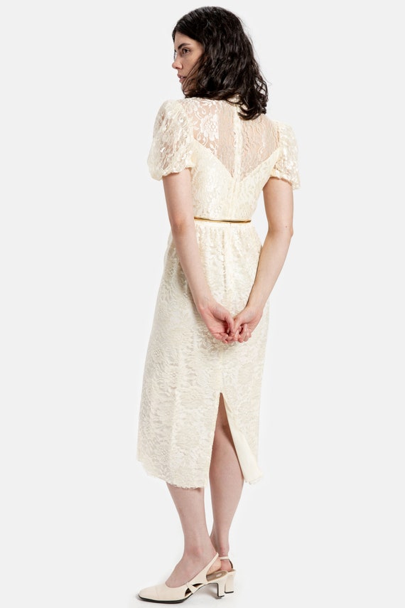 80s Cream Lace Sweetheart Dress XS - image 7