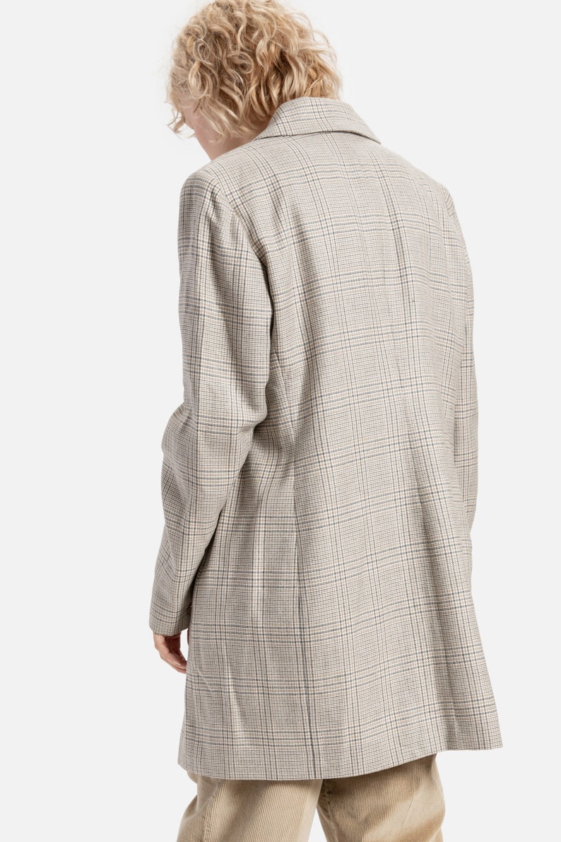 90s Grey Plaid Wool Coat L image 8