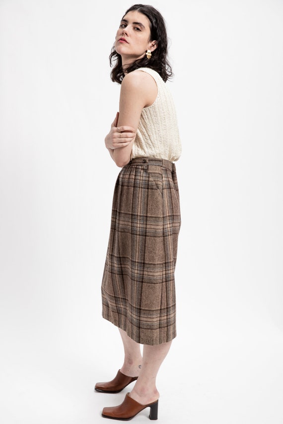 70s Tan Plaid Skirt M - image 5