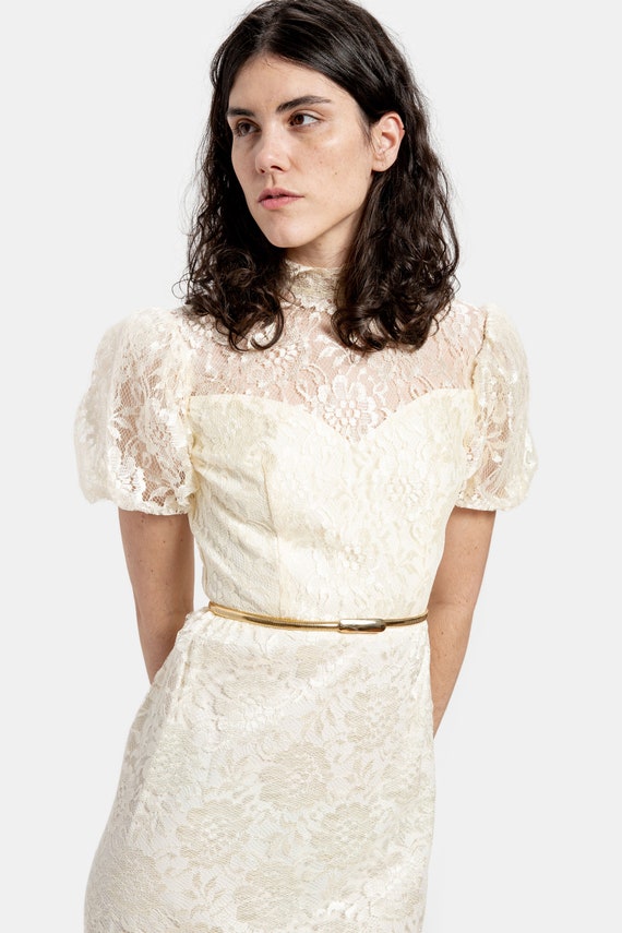 80s Cream Lace Sweetheart Dress XS - image 10