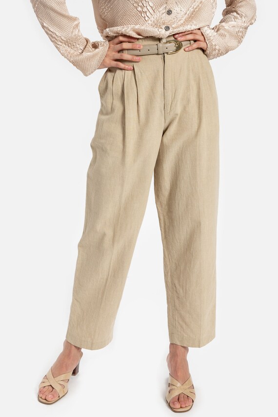 80s Tan Linen Pants XS