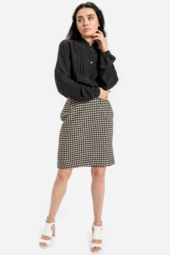 80s B&W Houndstooth Skirt S - image 3