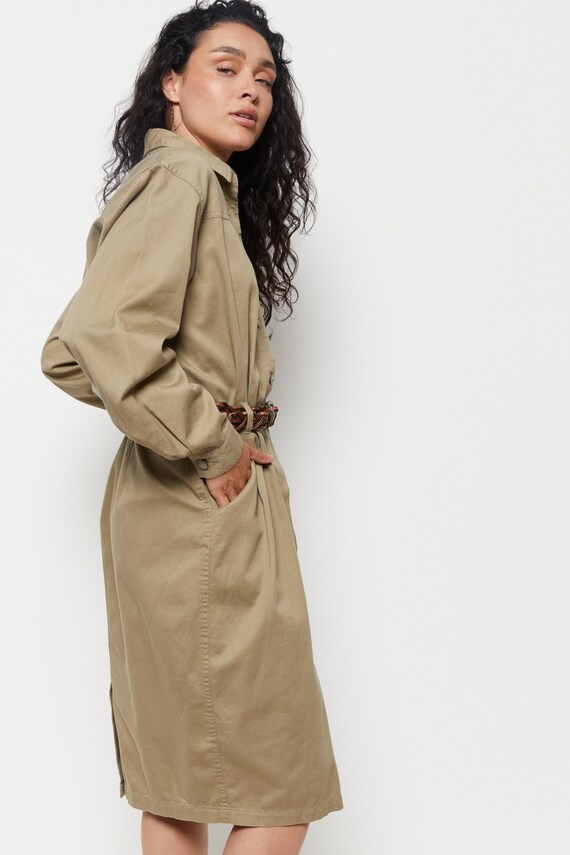 90s Khaki Button Down Shirt Dress M/L - image 7