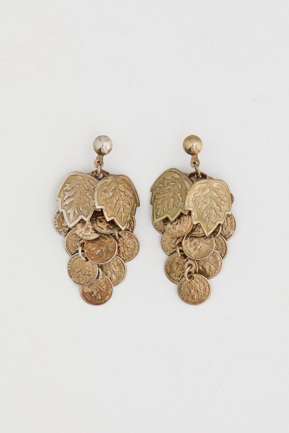 80s Brass Grape Coin Dangle Earring