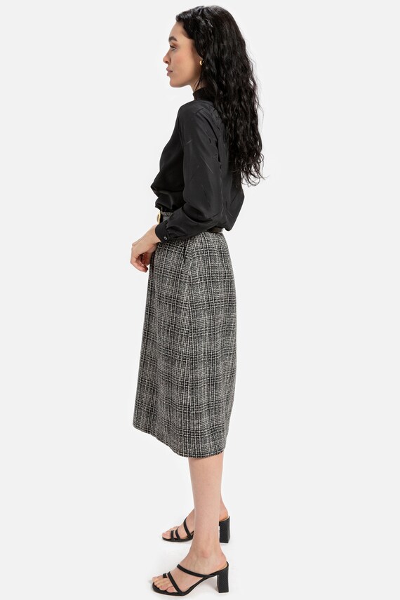 80s B&W Plaid Skirt S - image 5