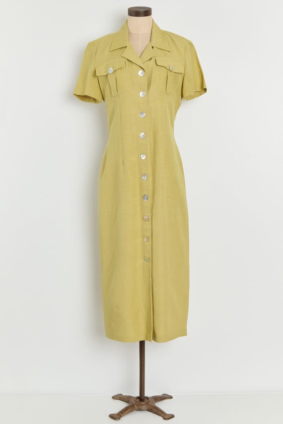 knee length dresses for ladies Charming in Chartreuse Linen Dress main image 0