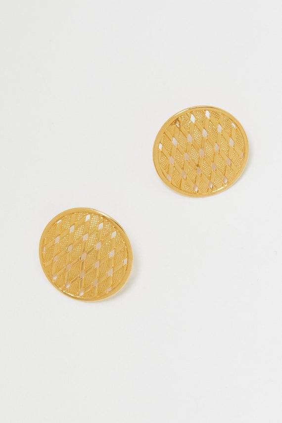 90s Gold Circle Open Weave Earrings - image 4