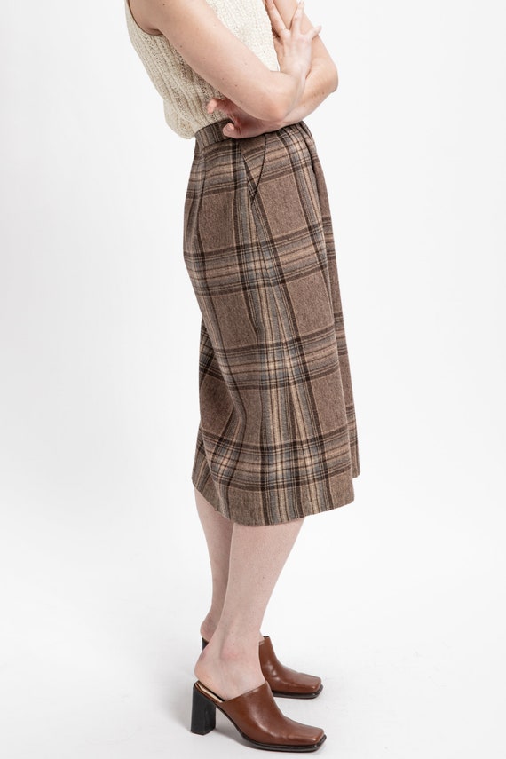 70s Tan Plaid Skirt M - image 6