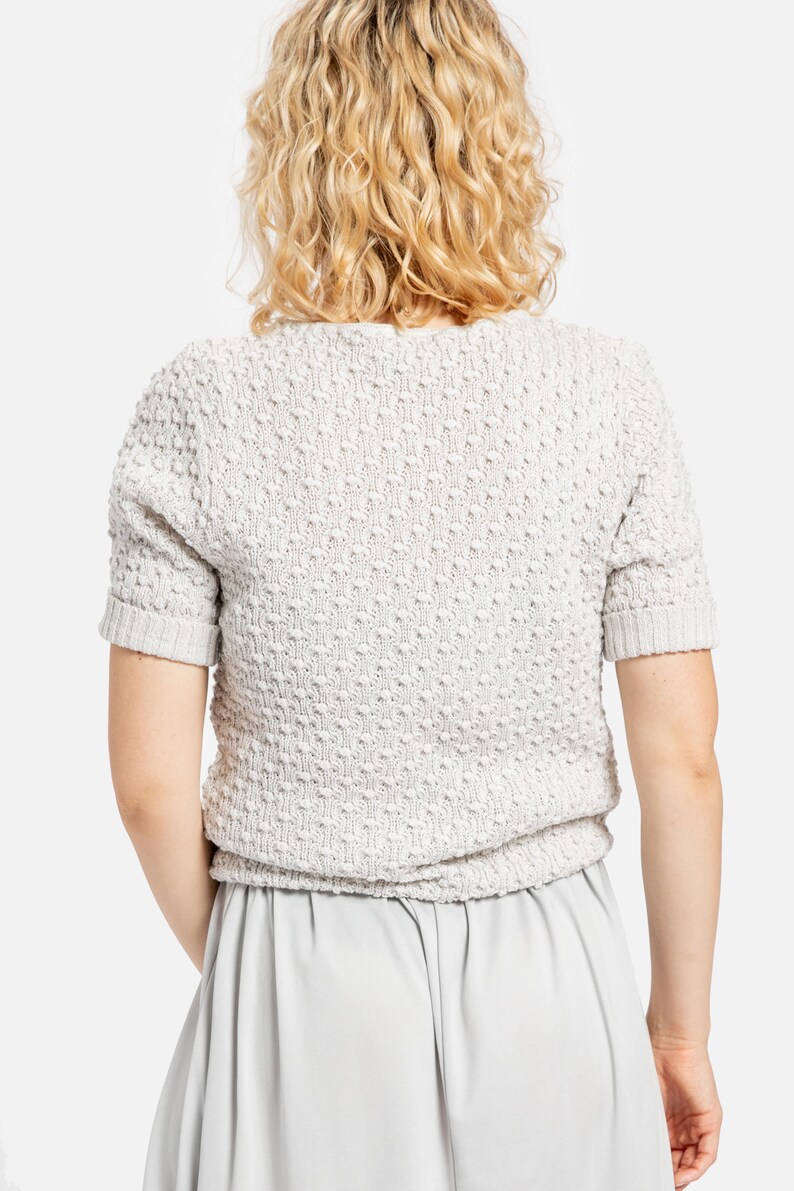 70s Pale Grey Popcorn Sweater XS image 2