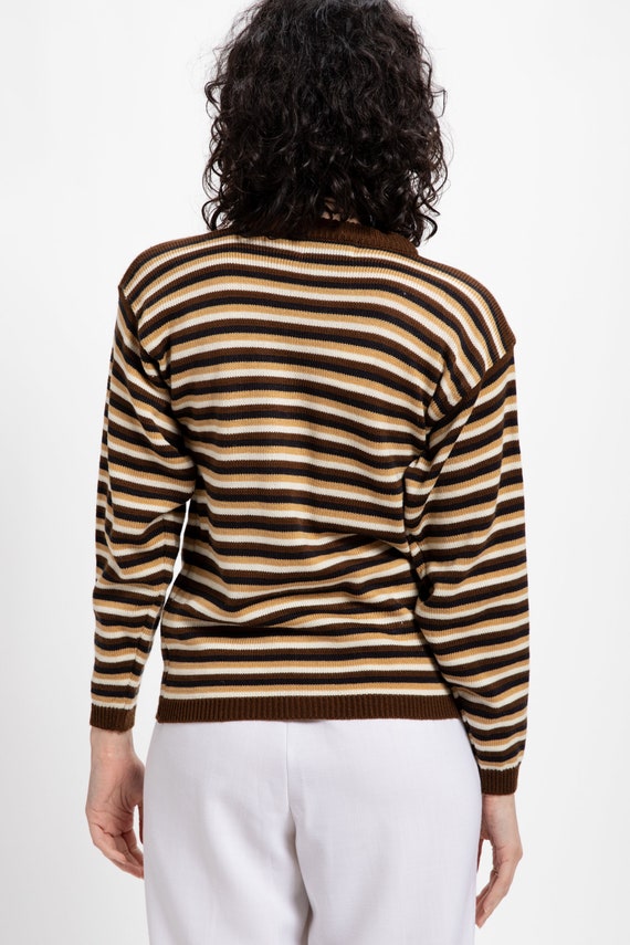 70s Brown Striped Cardigan S - image 7