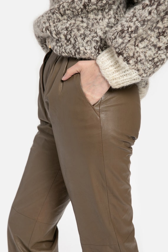 80s Taupe Leather Trousers XS - image 10
