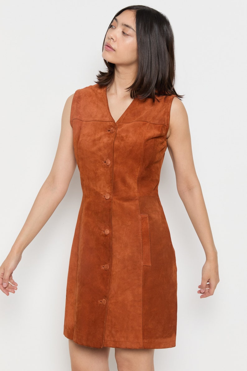 70s Rust Suede Jumper Dress M image 5