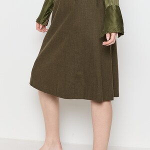 70s Olive Wool A-Line Skirt S image 4