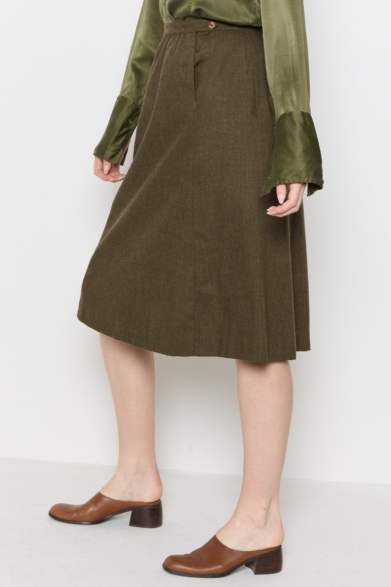 70s Olive Wool A-Line Skirt S image 4