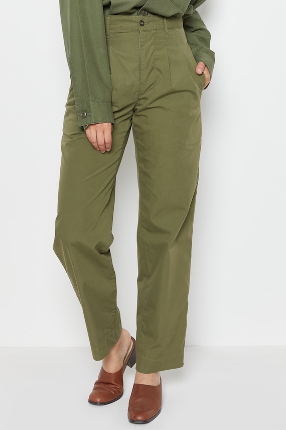 80s Army Green Pleated Trousers M - image 2