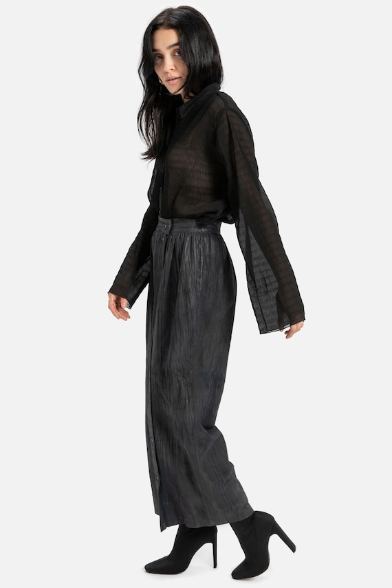 80s Faded Black Crinkle Suede Snap Pants S