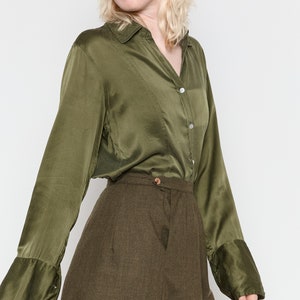 70s Olive Wool A-Line Skirt S image 9