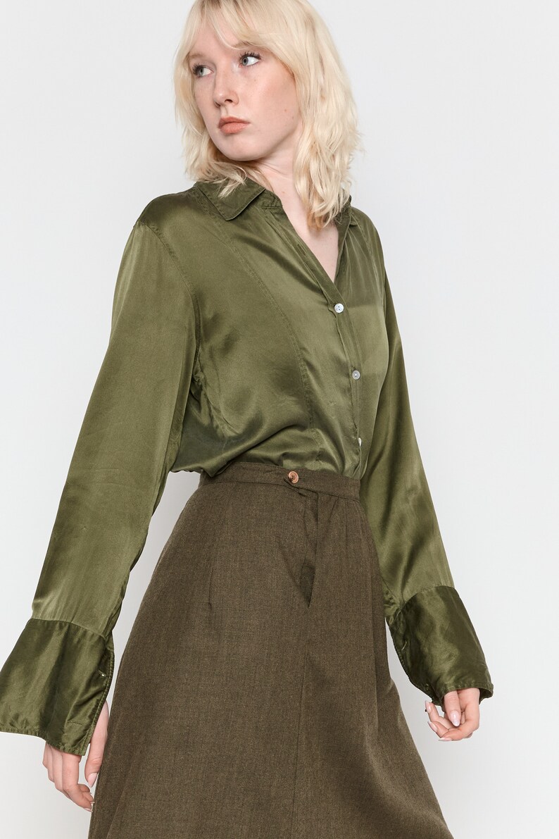 70s Olive Wool A-Line Skirt S image 9