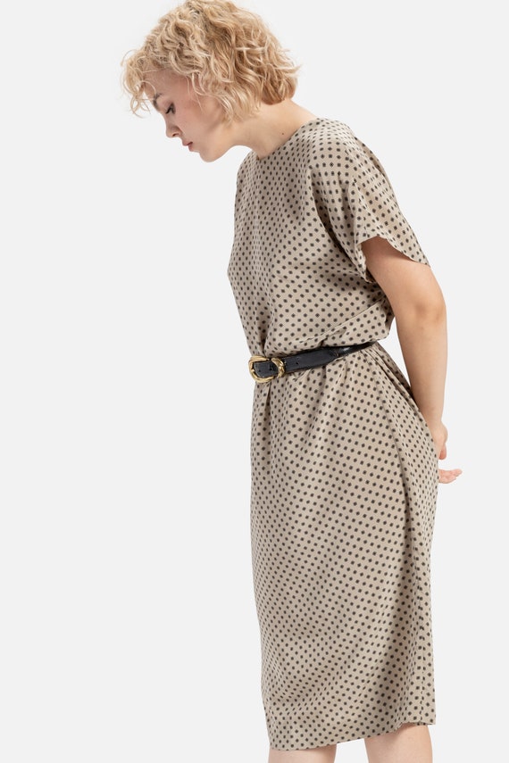 80s Taupe Print Sack Dress L - image 9