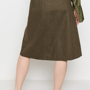 70s Olive Wool A-Line Skirt S image 6