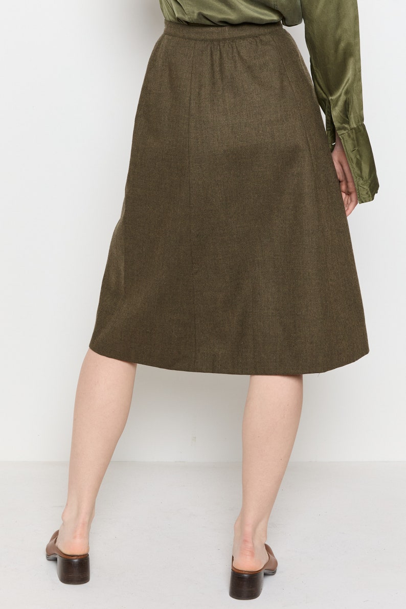 70s Olive Wool A-Line Skirt S image 6