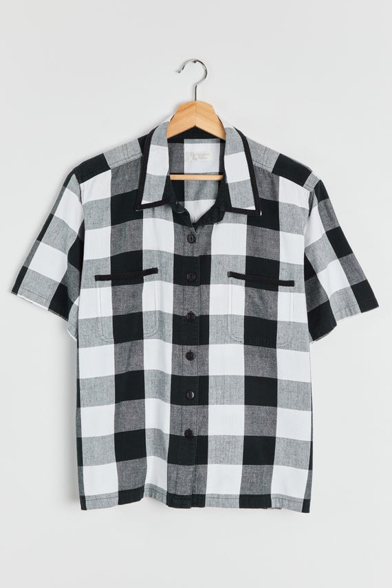 00s B&W Check Button Down Top XL - image 3