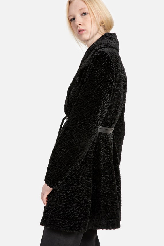 90s Black Textured Wrap Coat M - image 4