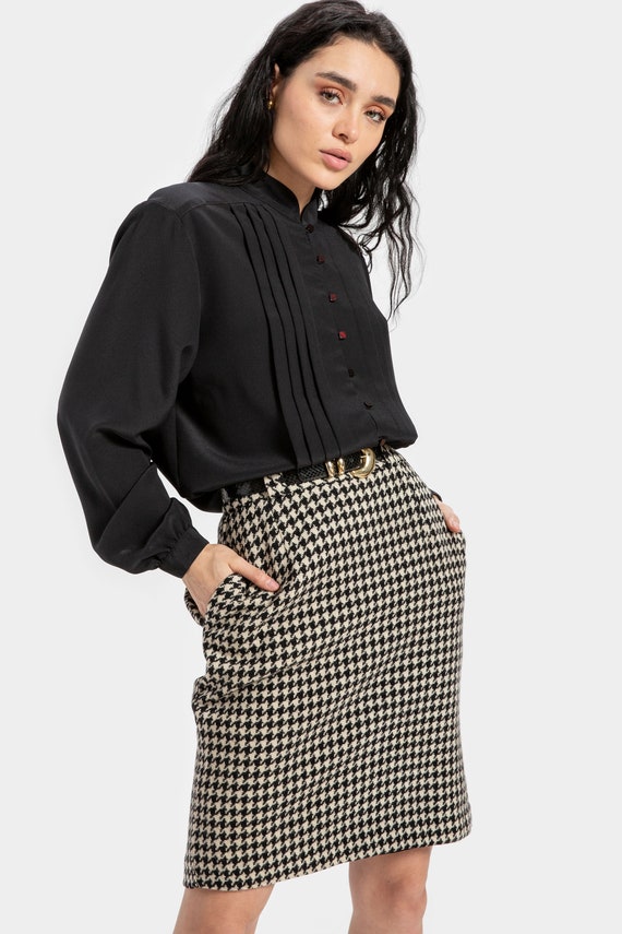 80s B&W Houndstooth Skirt S - image 4