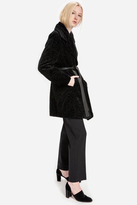 90s Black Textured Wrap Coat M - image 9