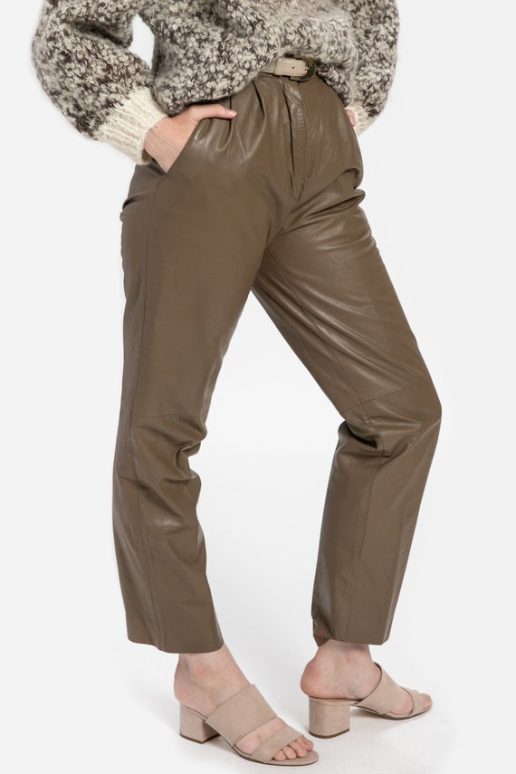 80s Taupe Leather Trousers XS - image 9