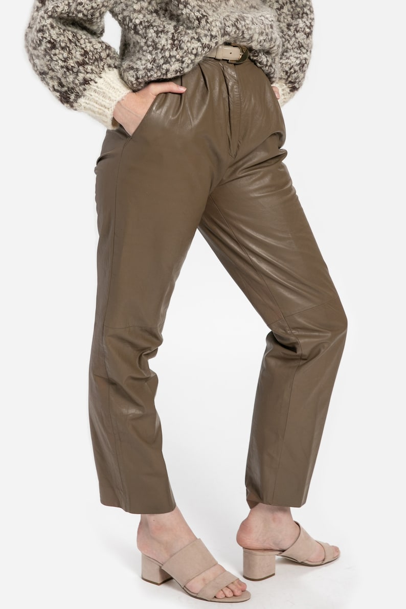 80s Taupe Leather Trousers XS image 9