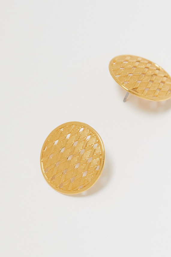 90s Gold Circle Open Weave Earrings - image 1
