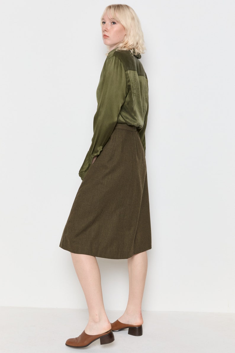 70s Olive Wool A-Line Skirt S image 3