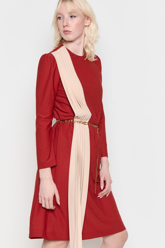 70s Scarlet Drape Asymmetrical Dress S/M - image 9