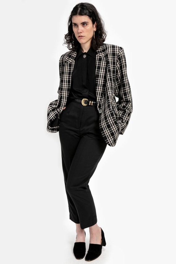 80s B&W Oversized Plaid Blazer L