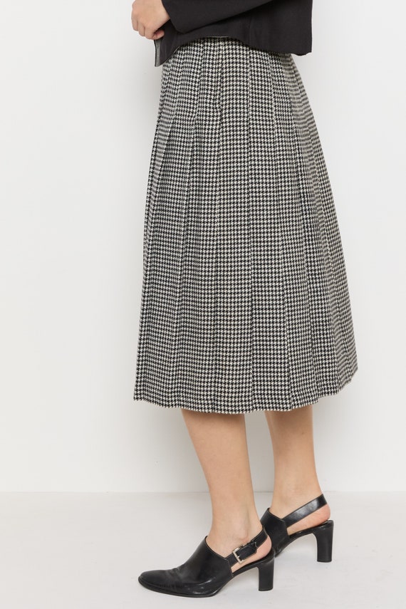 70s B&W Houndstooth Pleated Wool Skirt S - image 6