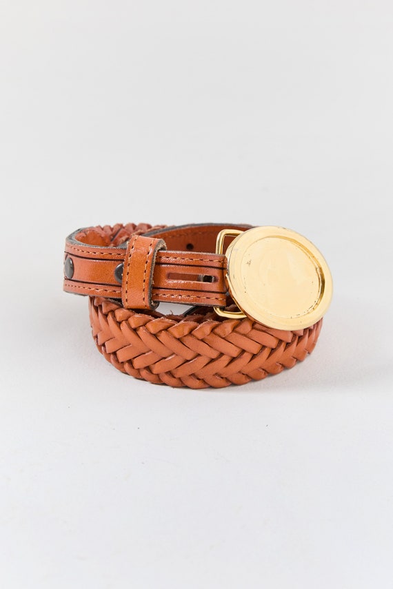 70s Tan Tooled Leather Braided Belt