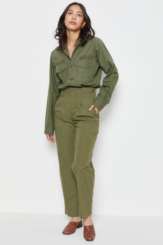 80s Army Green Pleated Trousers M - image 3