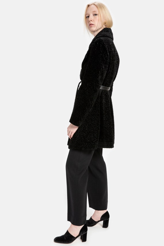 90s Black Textured Wrap Coat M - image 5