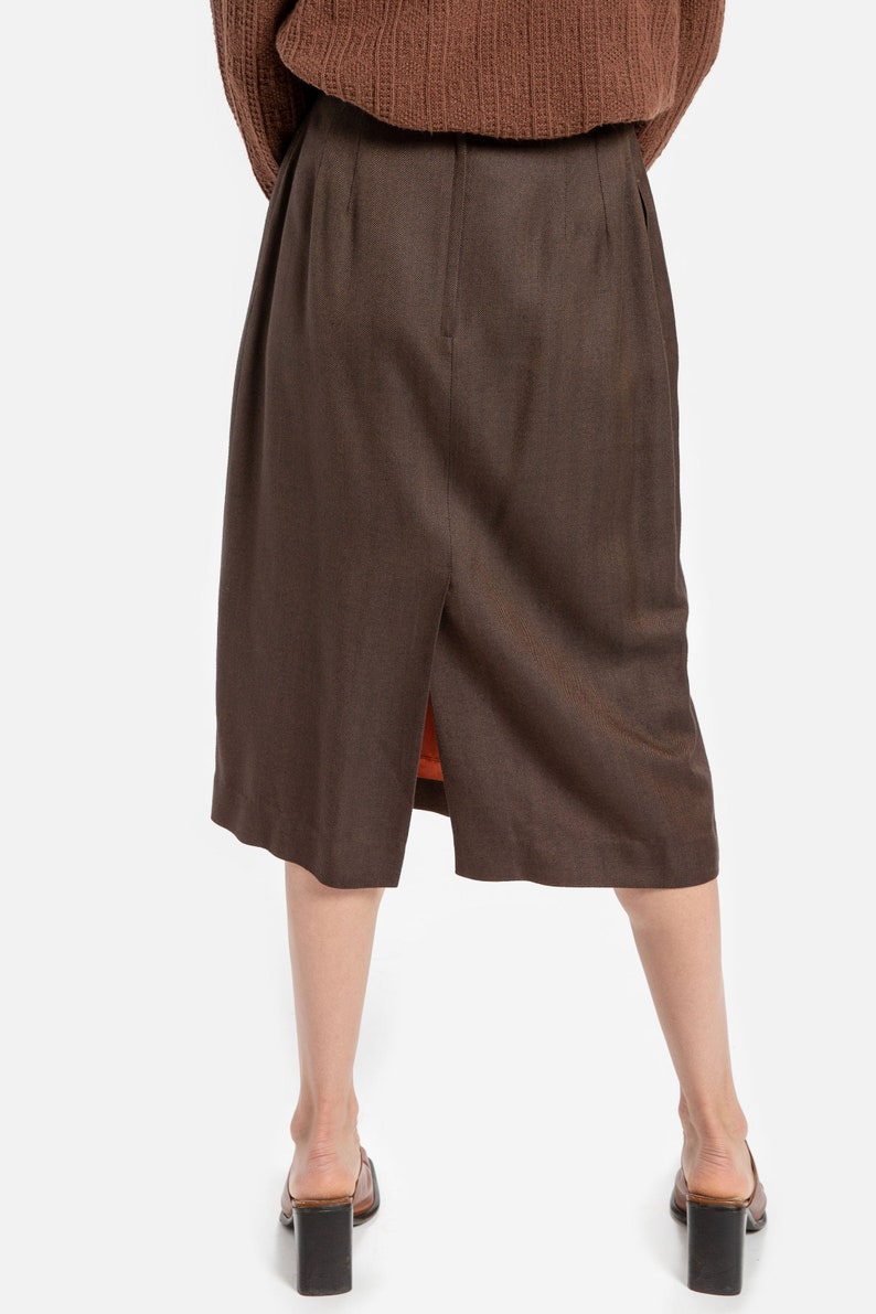 90s Brown Herringbone Pencil Skirt S image 5