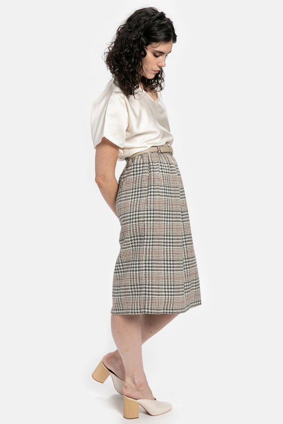 70s Grey Plaid Wool Skirt M - image 10