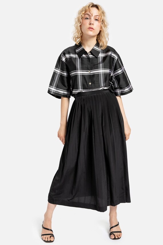 80s Black Pleated Full Skirt M - image 2