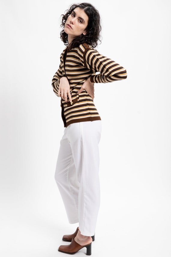 70s Brown Striped Cardigan S - image 6