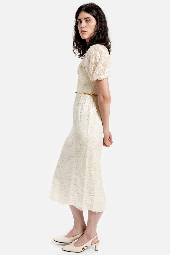 80s Cream Lace Sweetheart Dress XS - image 6