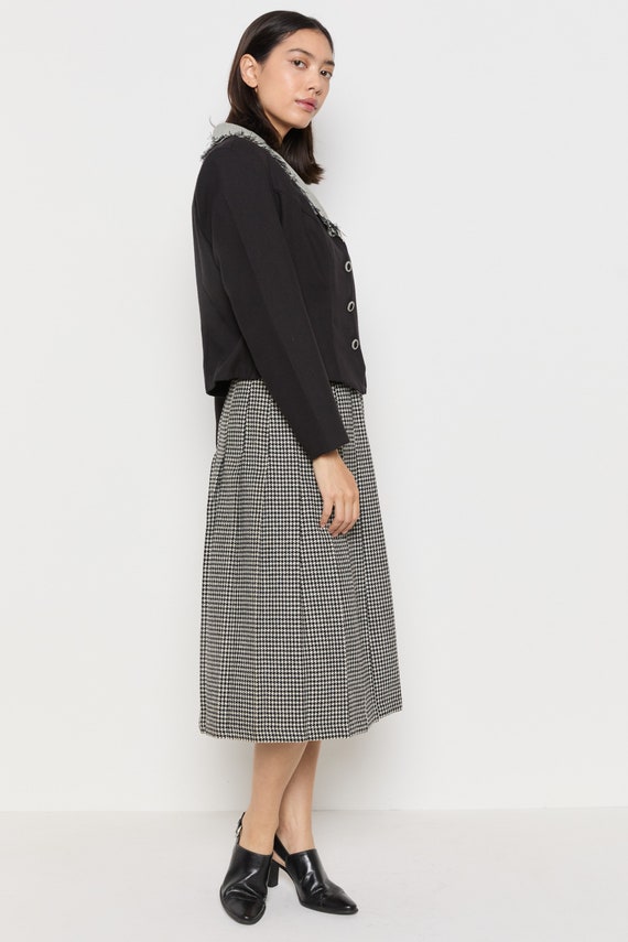 70s B&W Houndstooth Pleated Wool Skirt S - image 9