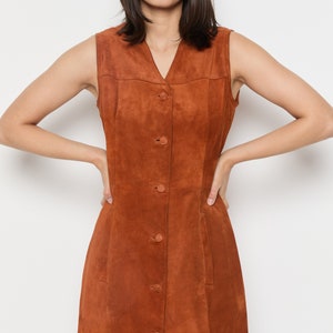 70s Rust Suede Jumper Dress M image 2